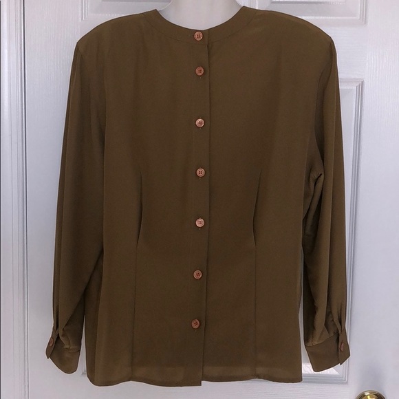 Olive Pleated Blouse with Princess Seaming - Picture 2 of 6